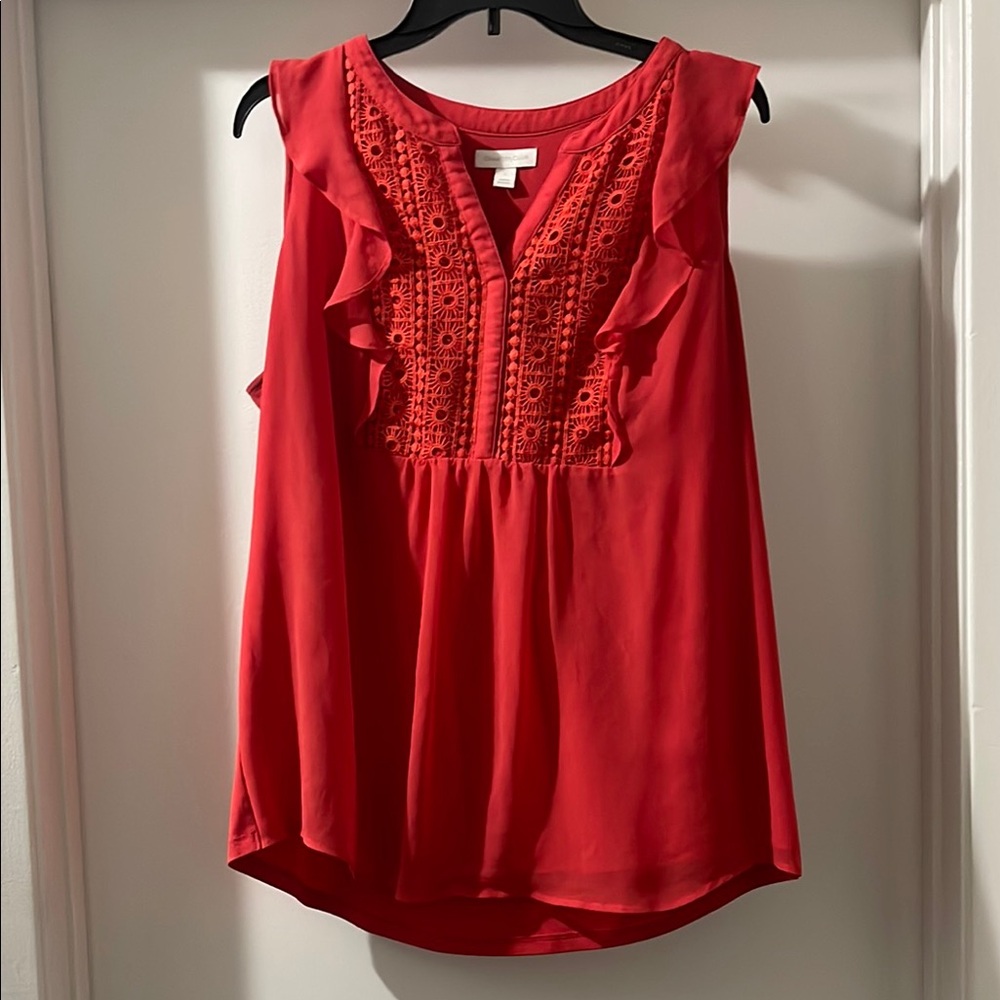 Red Sleeveless Top with Lace Detail